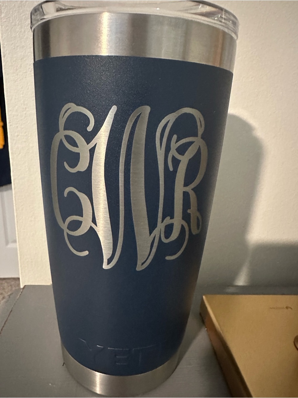 Yeti Navy Blue Stainless Tumbler with Silver Monogram